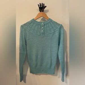 S Vintage 80’s academia light blue/teal sweater. Retro vintage buttons
